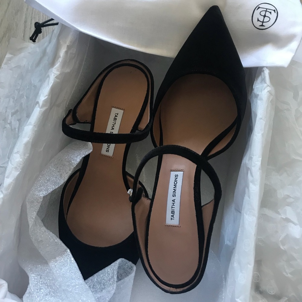 Black TABITHA SIMMONS Liberty Pointy Toe Low Mule Size 6.5 Mary Jane Kitten heel - Picture 2 of 7